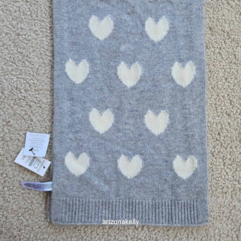 NWT Talbots Cashmere Grey Knit Scarf With White Hearts